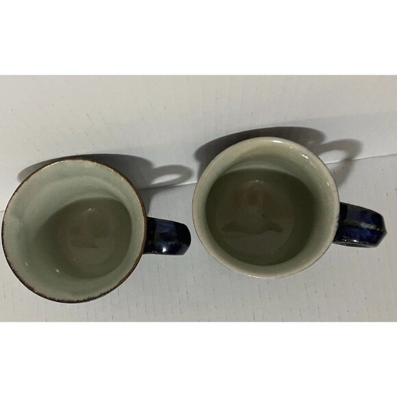 Two VNTG STONEWARE COBALT BLUE coffee MUGS VINTAGE STUDIO ART POTTERY stamped - Picture 10 of 16